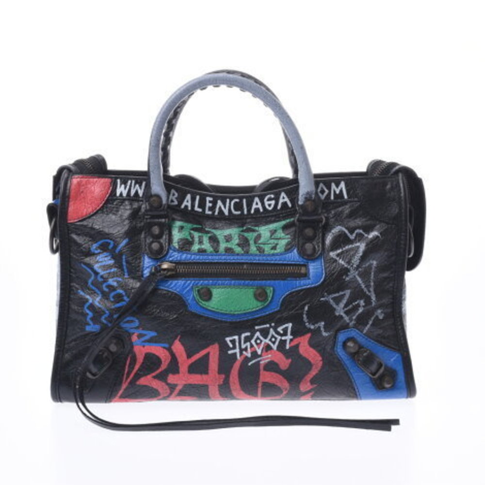 Balenciaga Graffiti City Bag Black Lambskin Handbag